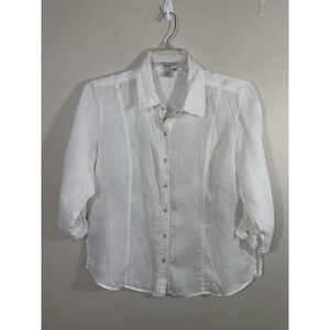 Coldwater Creek Linen Shirt Women's PL White Coastal Quiet Luxury Resort